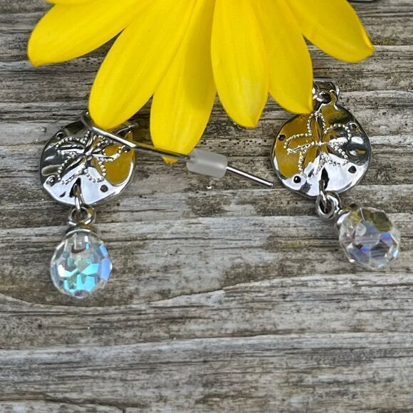 Swarovski Crystal Elements Shoreline Sand Dollar Earrings NWT - Picture 2 of 4